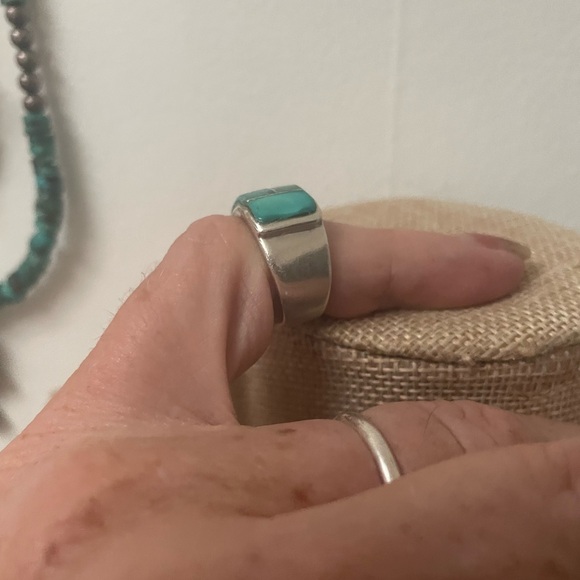 RELISTED! Zuni made; thick shank Turquoise and Silver inlaid Mosaic Ring🌵 - Picture 4 of 8